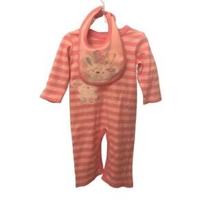 First Moments Bunny Jumpsuit with Matching Bib Girls size 6-9 months